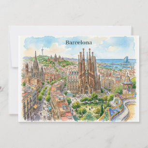 Carte Illustration aquarelle du paysage urbain de Barcel