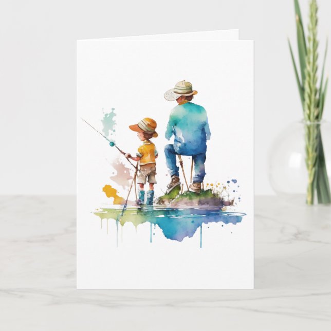 Carte Illustration aquarelle du père et du fils, art AI (Devant)