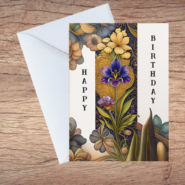 Carte Illustration Art Déco Fleurs Anniversaire (Créateur téléchargé)