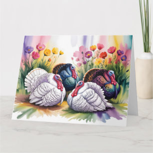 Carte Illustration colorée à l'aquarelle de dindons