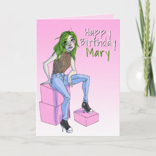 Carte Illustration d'Ado rose mignonne Anniversaire