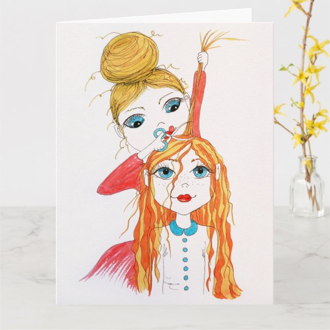 Carte Illustration d'art lunaire de coupe de cheveux mig (Fleur jaune)