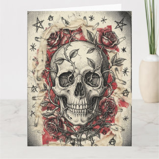 Carte Illustration de crâne et de roses Grunge Punk