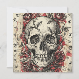 Carte Illustration de crâne et de roses Grunge Punk