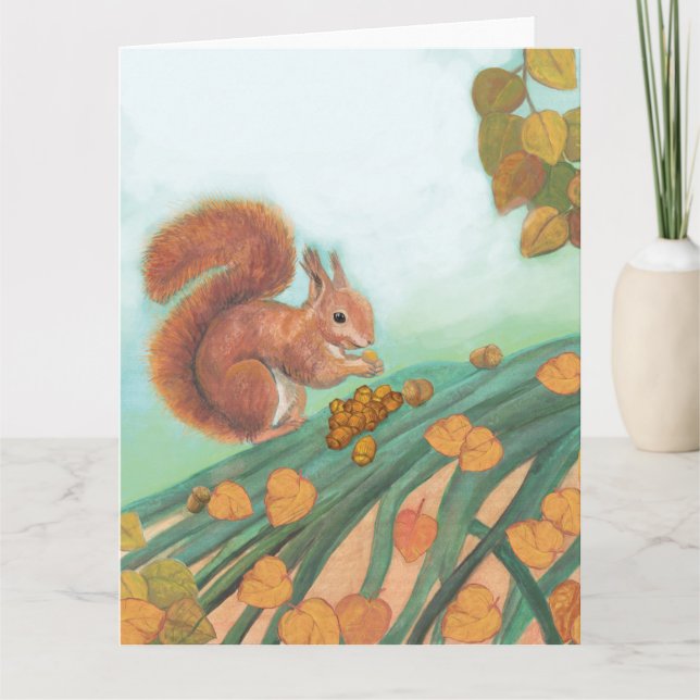 Carte Illustration de Cute Squirrel mangeant une noisett (Devant)