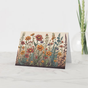 Carte Illustration de fleurs sauvages poussant dans le c