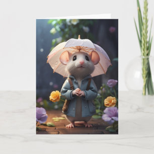 Carte Illustration de fleurs violettes de souris adorabl