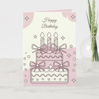 Carte Illustration de gâteau d'anniversaire Kawaii avec 