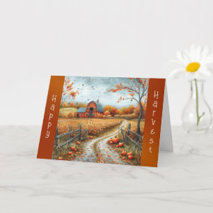 Carte Illustration de grange rouge rustique d'automne po