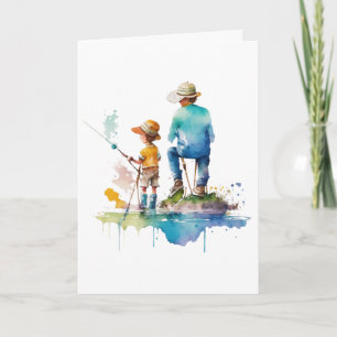 Carte Illustration de l'aquarelle Père et Fils Ai Art