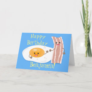 Carte Illustration de l'oeuf de Cute kawaii et du bacon