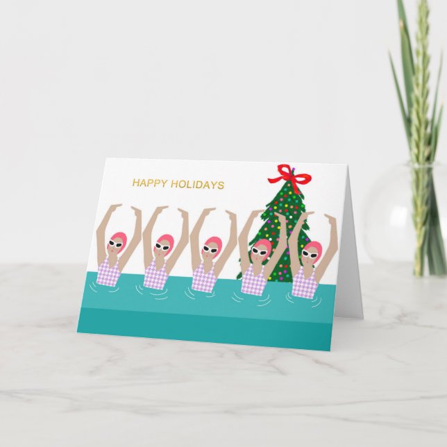 Carte Illustration de nageurs artistiques Noël (Devant)