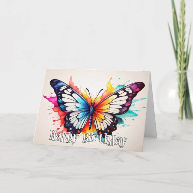 Carte Illustration de papillon tropical Joyeux anniversa (Devant)