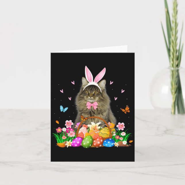 Carte Illustration de Pâques de chat Maine Coon lapin (Devant)