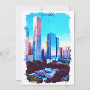 Carte Illustration de peinture à l'aquarelle de Chicago
