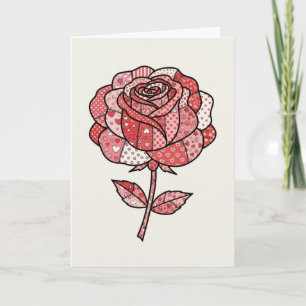 Carte Illustration de rose patchwork rouge et rose roman