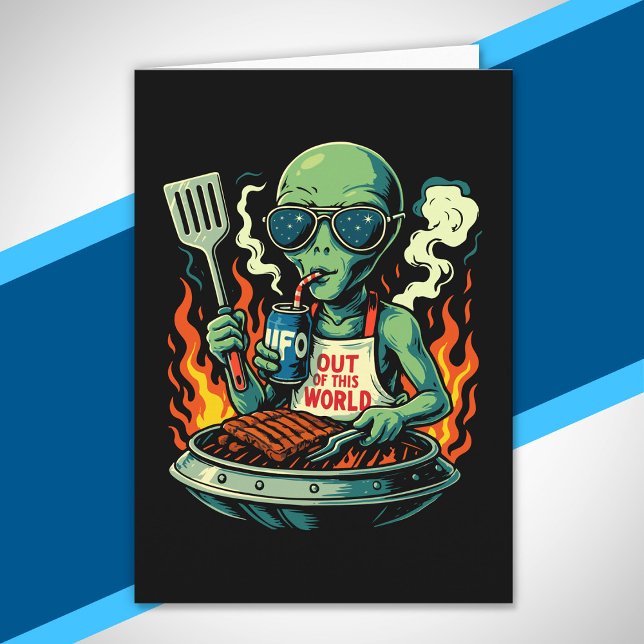 Carte Illustration drôle d'alien faisant un barbecue Sci (Créateur téléchargé)