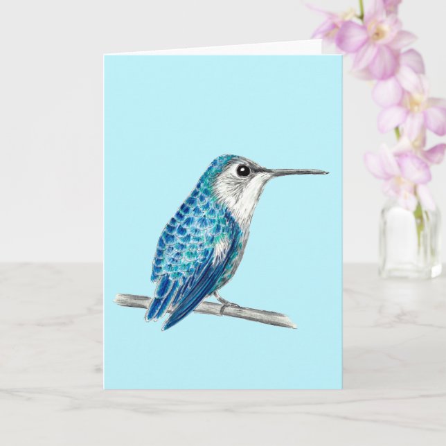 Carte Illustration du colibri d'abeille bleu cubain (Orchidée)