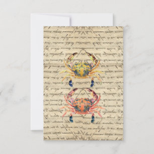Carte Illustration du crabe Vintage antique