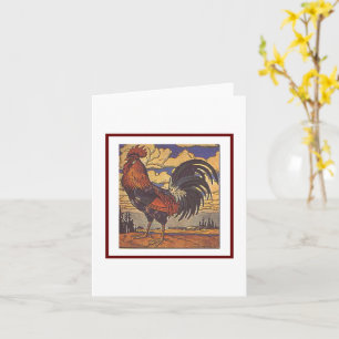 Carte Illustration du pays rétro du coq de ferme vintage
