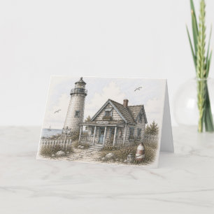 Carte Illustration du phare du port côtier fantaisiste