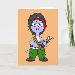 Carte Illustration D'Un Brontosaurus Habillé En Rambo.