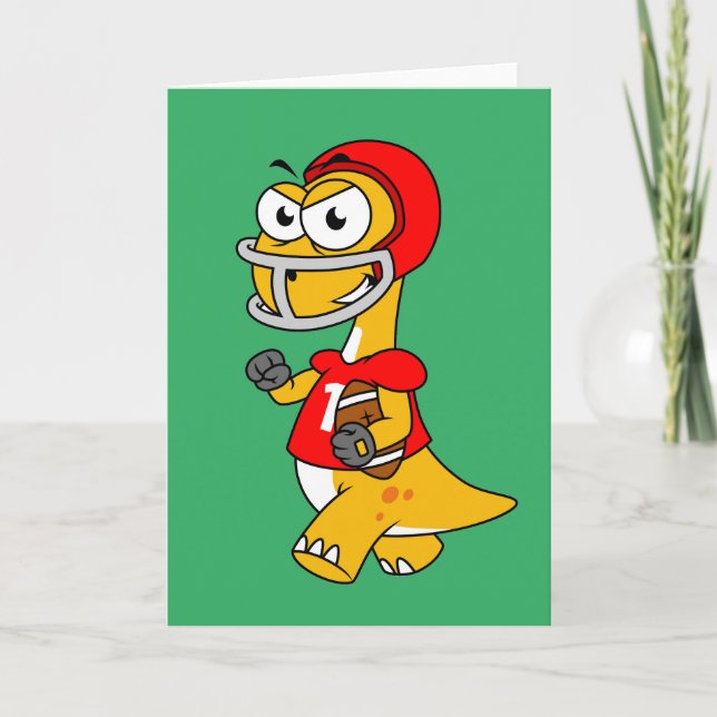 Carte Illustration D'Un Brontosaurus Jouant Au Football. (Devant)