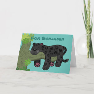 Carte Illustration d'un chat en panthère noire de Cute j