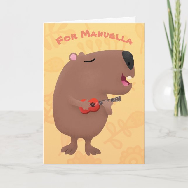 Carte Illustration d'un dessin de capybara ukulele chant (Devant)