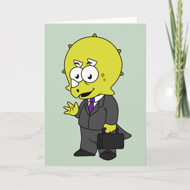 Carte Illustration D'Un Homme D'Affaires Tricératops. (Devant)