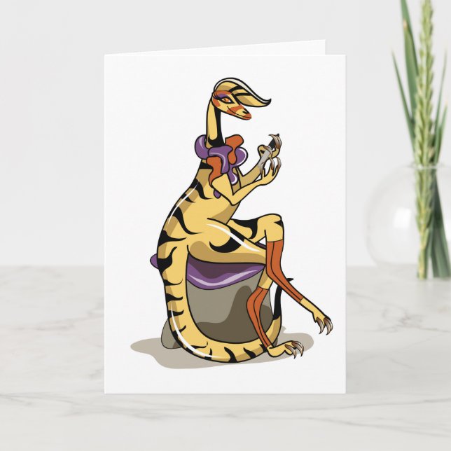 Carte Illustration D'Un Iguanodon Qui Polit Ses Ongles. (Devant)