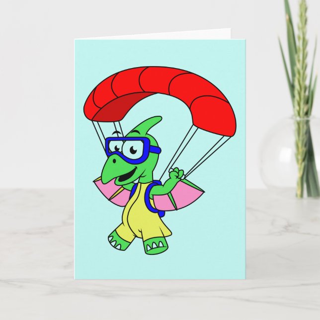 Carte Illustration D'Un Parachutage De Ptérodactyle. (Devant)