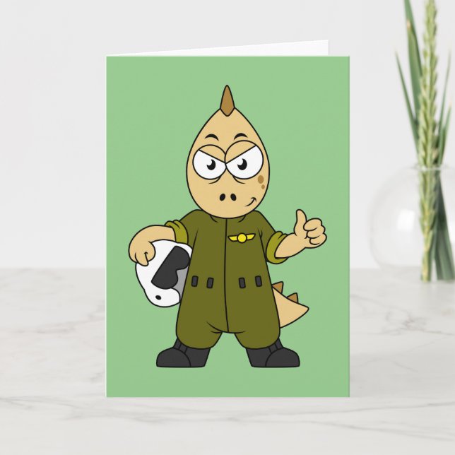 Carte Illustration D'Un Pilote À Jet Allosaurus. (Devant)