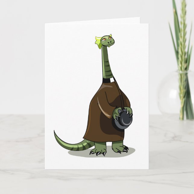 Carte Illustration D'Un Plateosaure Habillé Comme Prêtre (Devant)
