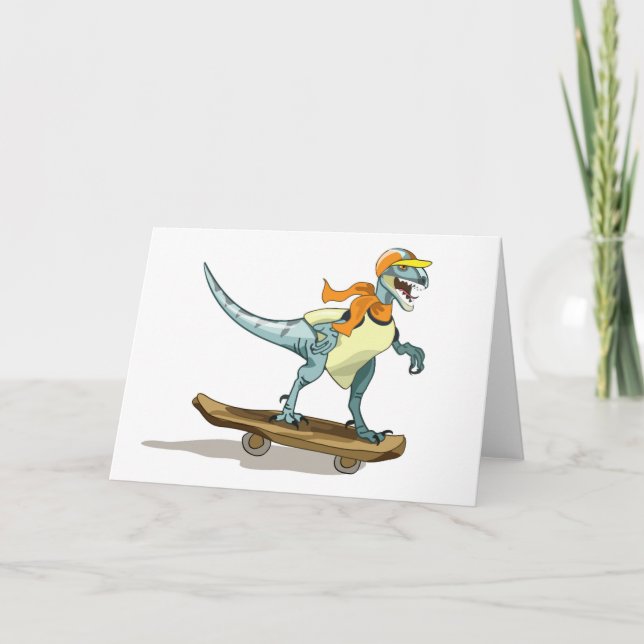 Carte Illustration D'Un Raptor Skateboard. (Devant)