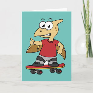 Carte Illustration D'Un Skateboard De Ptérosaure.