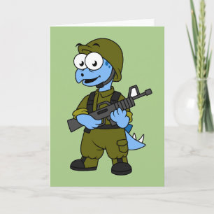 Carte Illustration D'Un Soldat De Stegosaurus.