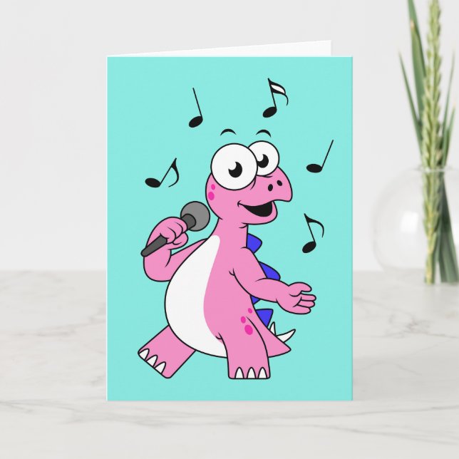 Carte Illustration D'Un Stegosaurus Chantant. (Devant)