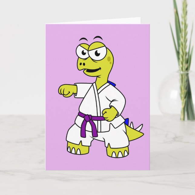 Carte Illustration D'Un Stégosaurus Pratiquant Le Karaté (Devant)
