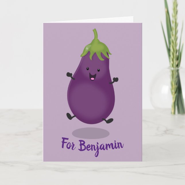 Carte Illustration d'une caricature d'aubergine d'auberg (Devant)