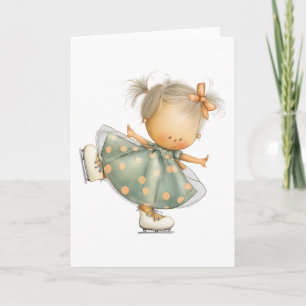 Carte Illustration d'une fille mignonne en patin à glace