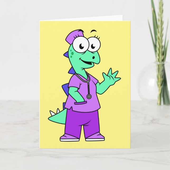 Carte Illustration D'Une Infirmière Stegosaurus. (Devant)