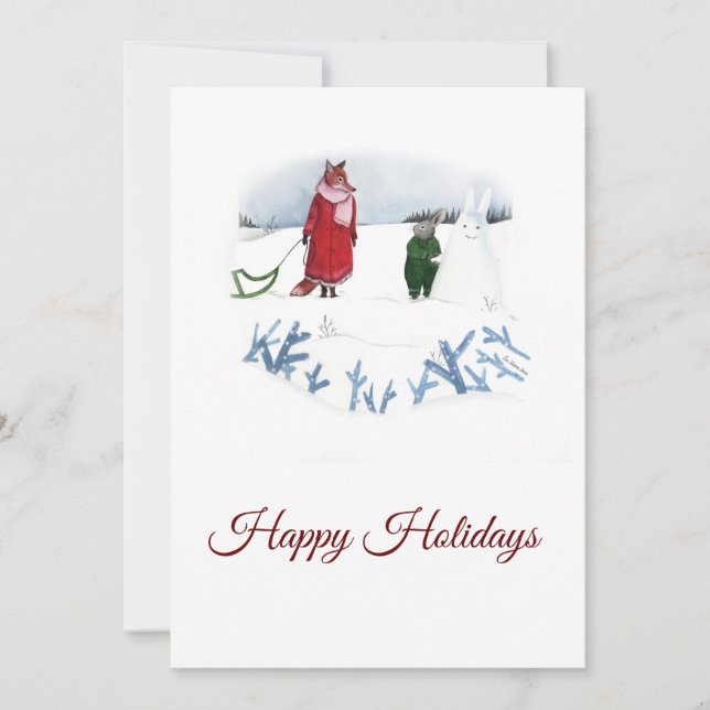 Carte Illustration Fox Et Rabbit Joyeux Vacances (Devant)