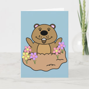 Carte Illustration Groundhog avec des fleurs