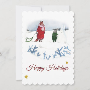 Carte Illustration hivernale Fox & Rabbit Noël
