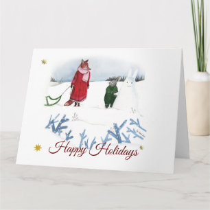 Carte Illustration hivernale Fox & Rabbit Noël