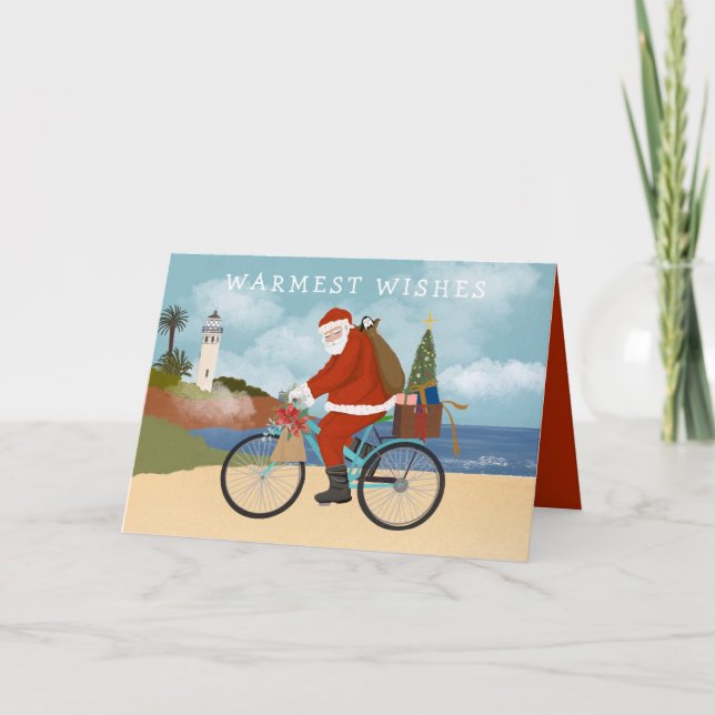Carte Illustration Père Noël équitation un Vacances d'ét (Devant)