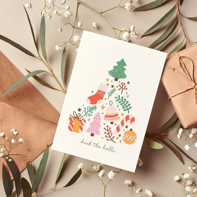 Carte Illustration Retro Deck de Noël les Halls vierges (Illustrated Retro Christmas Deck the Halls Blank Card)