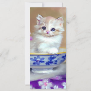 Carte Illustration vintage de chaton blanc