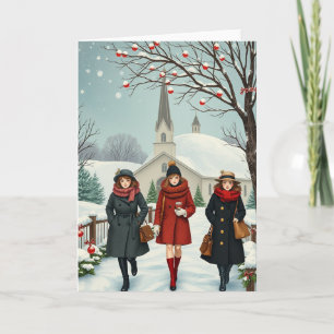 Carte Illustration vintage de personnes sortant de l'égl